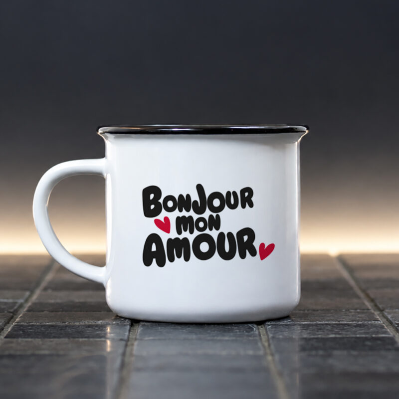 Mug céramique Bonjour mon amour – cadeau couple